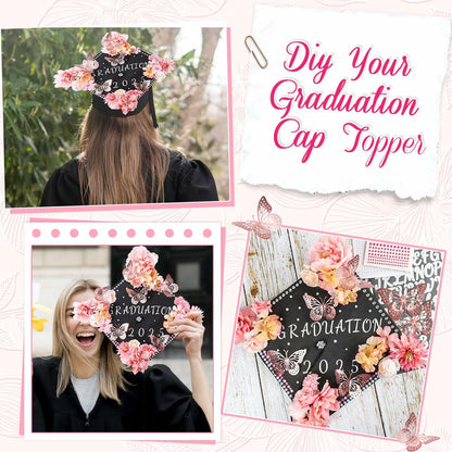 Kimkusia 2025 Graduation Cap Decorations Kit Pink Letters Flowers Topper