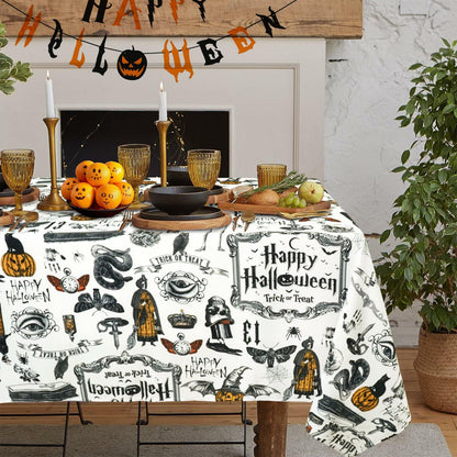 aoselan Halloween Waterproof Tablecloth Skeleton Spider Web 60x102 Inch