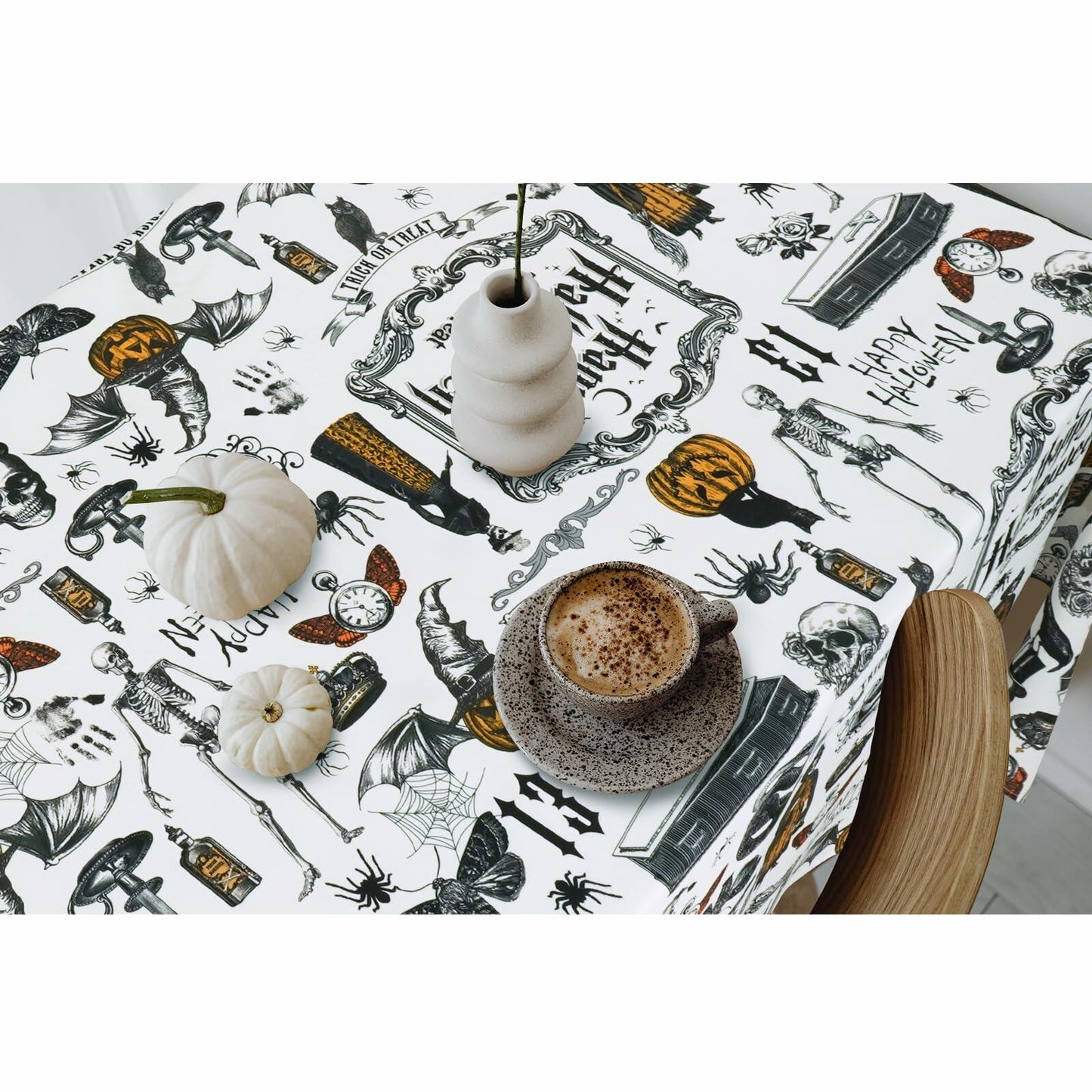 aoselan Halloween Waterproof Tablecloth Skeleton Spider Web 60x102 Inch