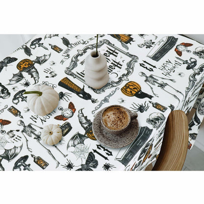 aoselan Halloween Waterproof Tablecloth Skeleton Spider Web 60x102 Inch