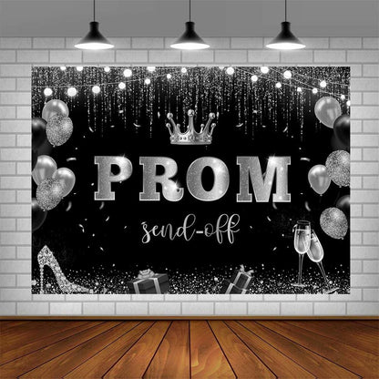AIBIIN 7x5ft Black Silver Prom Send Off Backdrop Banner Graduation 2025