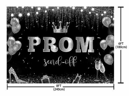 AIBIIN 7x5ft Black Silver Prom Send Off Backdrop Banner Graduation 2025