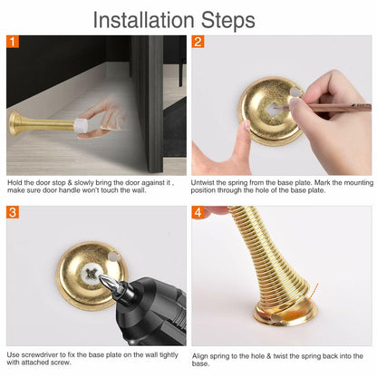 KOVOSCH 10 Pack Spring Door Stopper 3-1/4" Bright Brass Flexible Rubber Tips