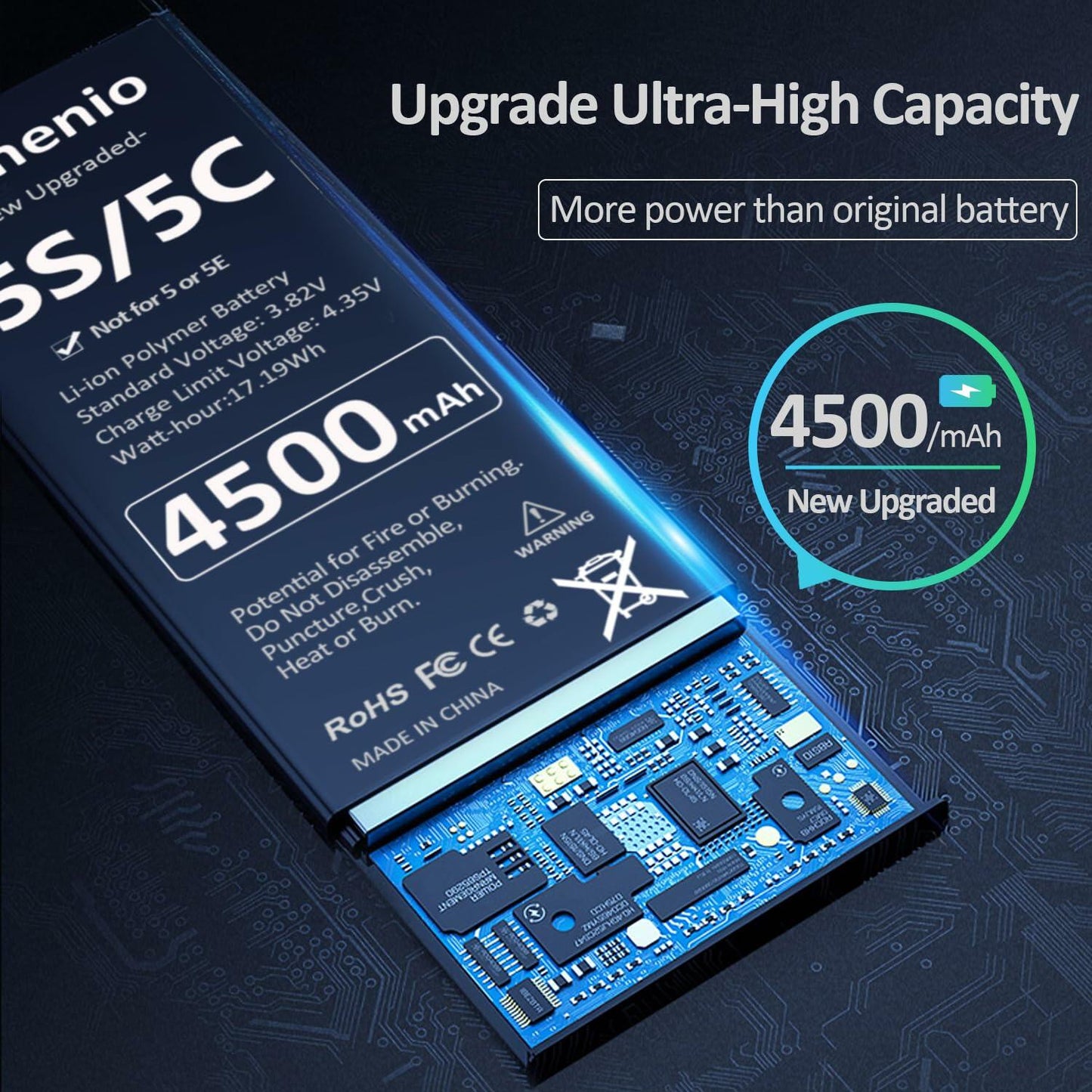 Venenio iPhone 5S/5C Battery 4500mAh Ultra-High Capacity Replacement Kit