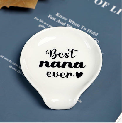 LXX1 Ceramic Spoon Rest Coffee Holder Mini Porcelain Nana Pattern White