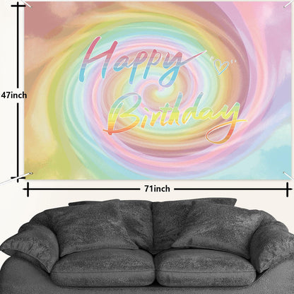 Szivuzoy Tie Dye Birthday Banner Rainbow Unicorn Pastel Girl Party Decor