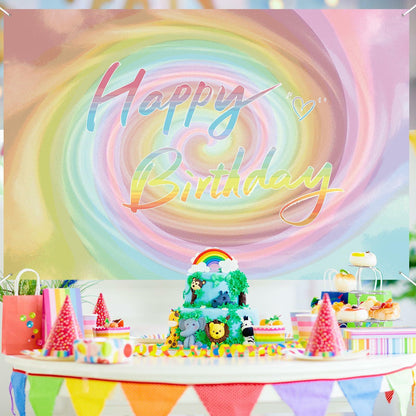 Szivuzoy Tie Dye Birthday Banner Rainbow Unicorn Pastel Girl Party Decor