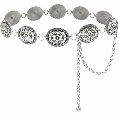 Xiokyo Women Chain Belt Boho Western Metal Silver-Cross Floral Size 27+31in