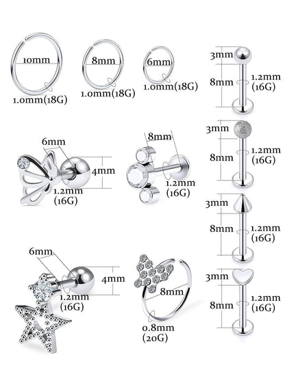Oufksiyy 16G Surgical Steel Purple Rainbow Tragus Piercing Jewelry