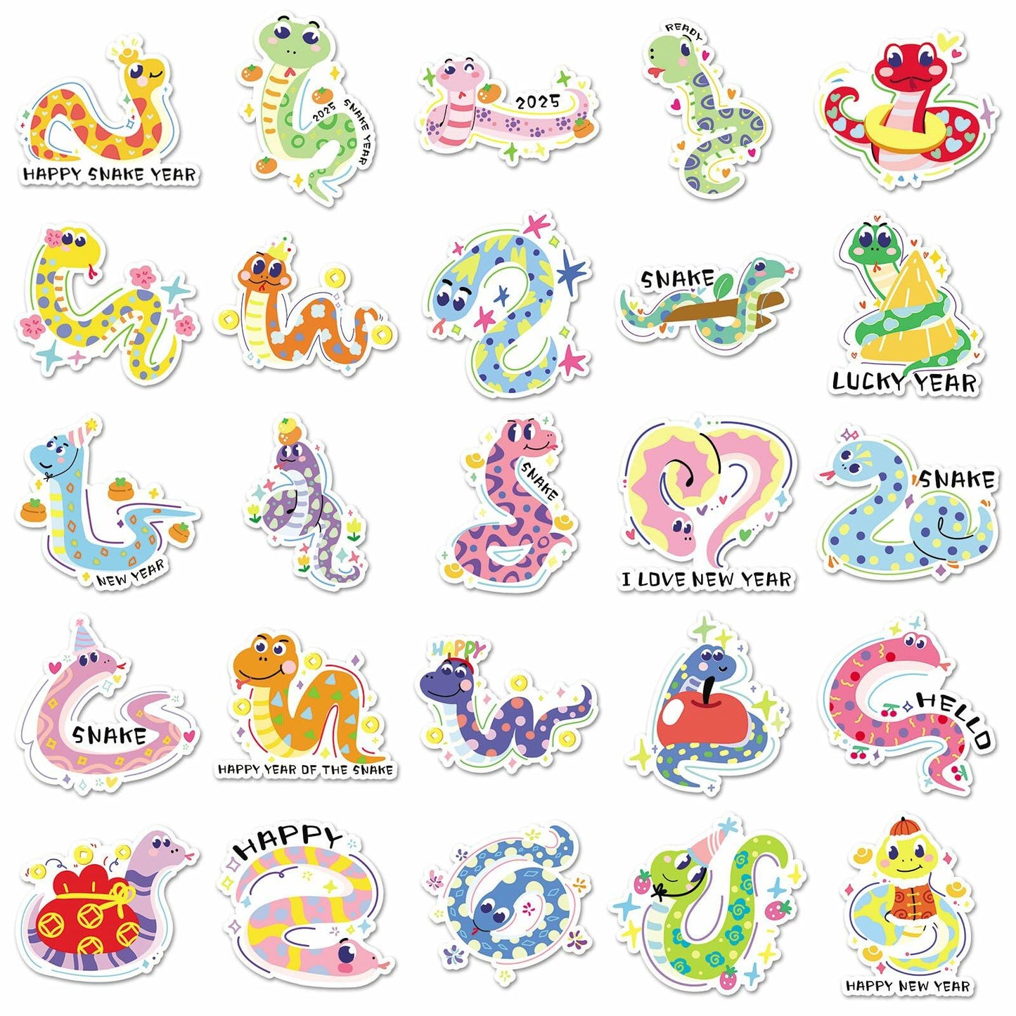 YINFENGKANHAI 50 Pcs Kawaii Snake Stickers Waterproof Vinyl Cartoon Decals