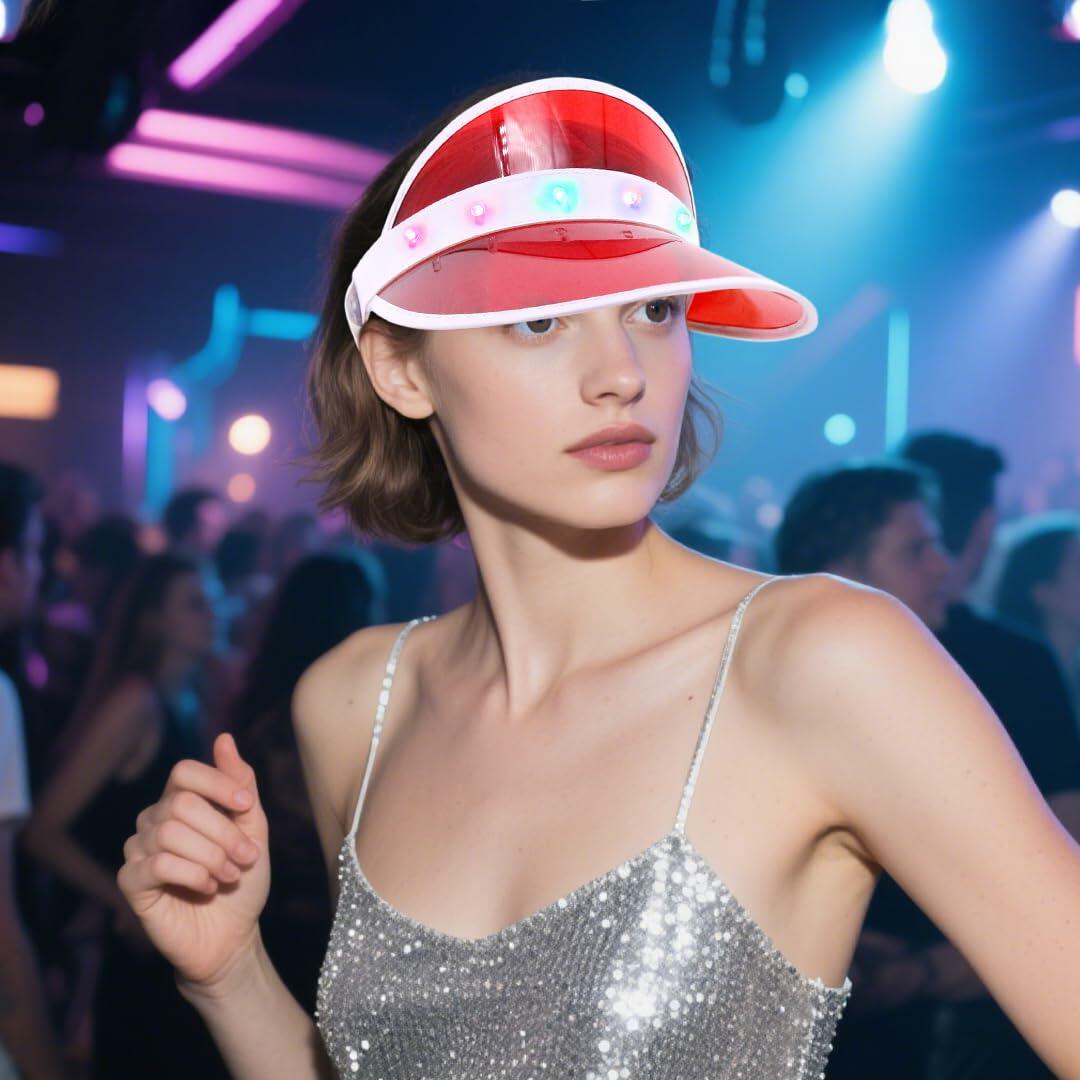 Naimo Sun Visor Hat Red LED UV Protection Outdoor Beach Festival Cap One Size