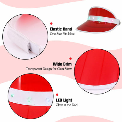 Naimo Sun Visor Hat Red LED UV Protection Outdoor Beach Festival Cap One Size