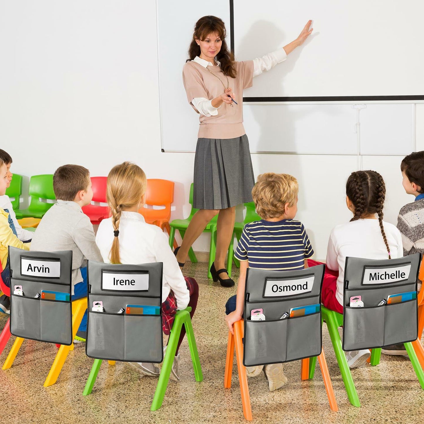 ANZORG Chairback Buddy Pocket Chart Classroom Organizer Grey 12 Pack