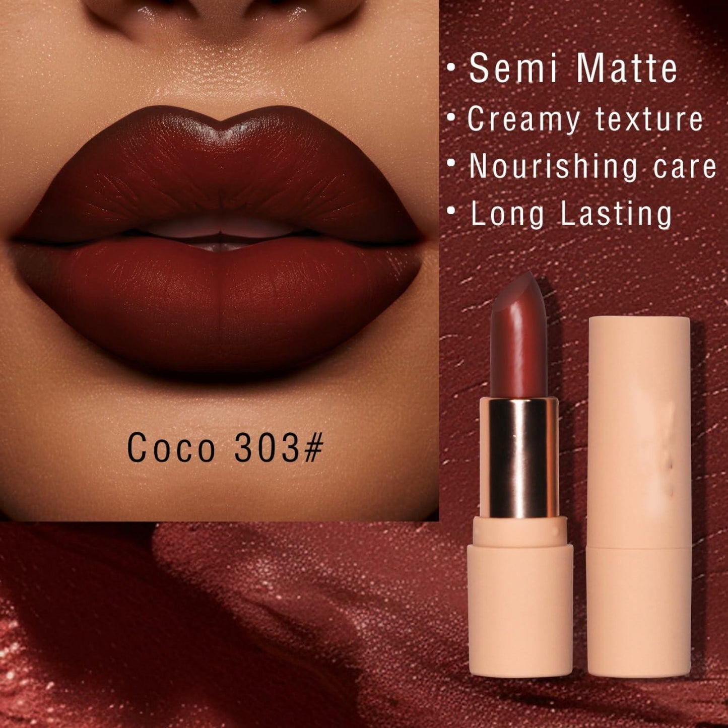 MAEPEOR Semi Matte Lipstick Creamy Natural Nude Color 303 0.71oz