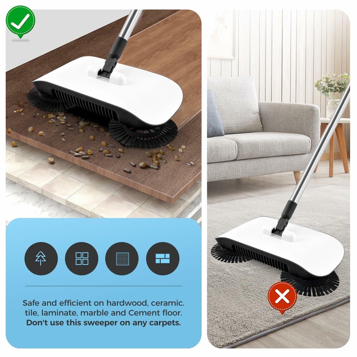 SumYanHing Sweeper Cleaner with 7 Replacement Parts for Hardwood Floors Blue