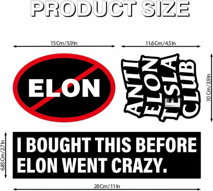Generic 6PCS Waterproof Elliptical No Elon Window Bumper Stickers Black White