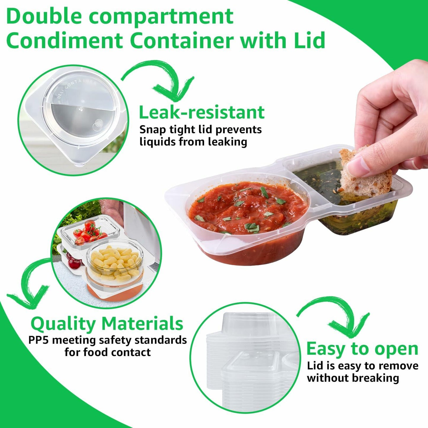 [Like New] PIRTA Double Compartment Condiment Containers with Lids 16 PCS Plastic