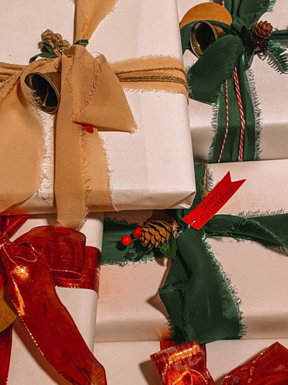 SIMISI RIBBON Christmas Chiffon Silk Ribbon 1.5'' 5 Yards x4 Rolls Green Red
