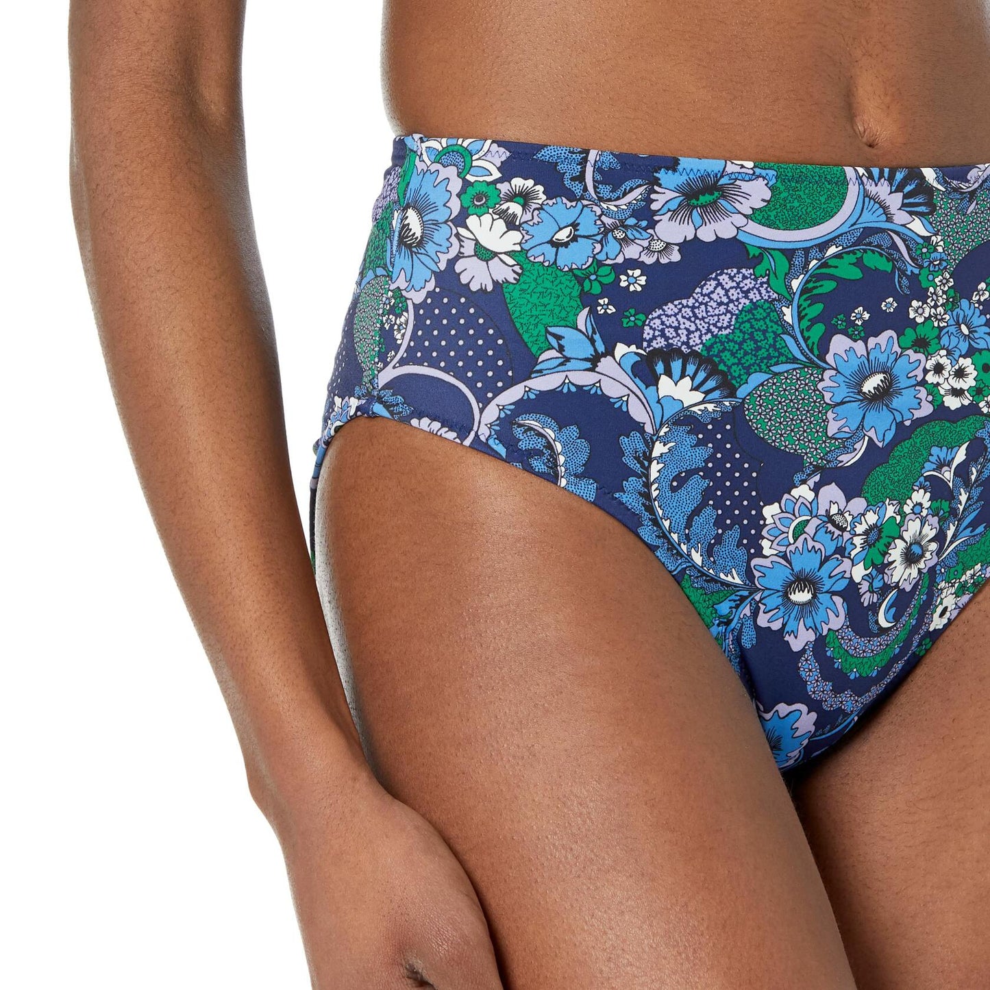 Amazon Essentials Women's High Waist Bikini Bottom Deep Blue Paisley Size XS