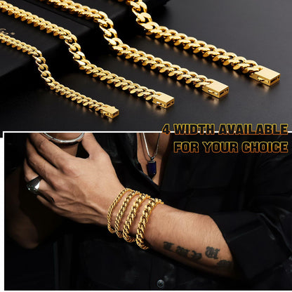 Kindoo Stainless Steel Cuban Link Bracelet 7mm Gold 8.6in