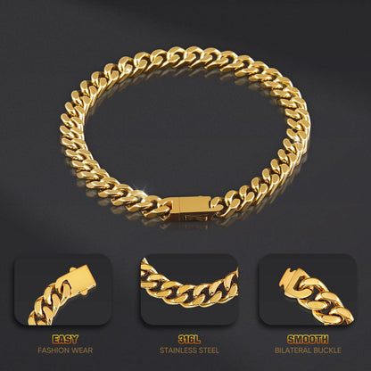 Kindoo Stainless Steel Cuban Link Bracelet 7mm Gold 8.6in
