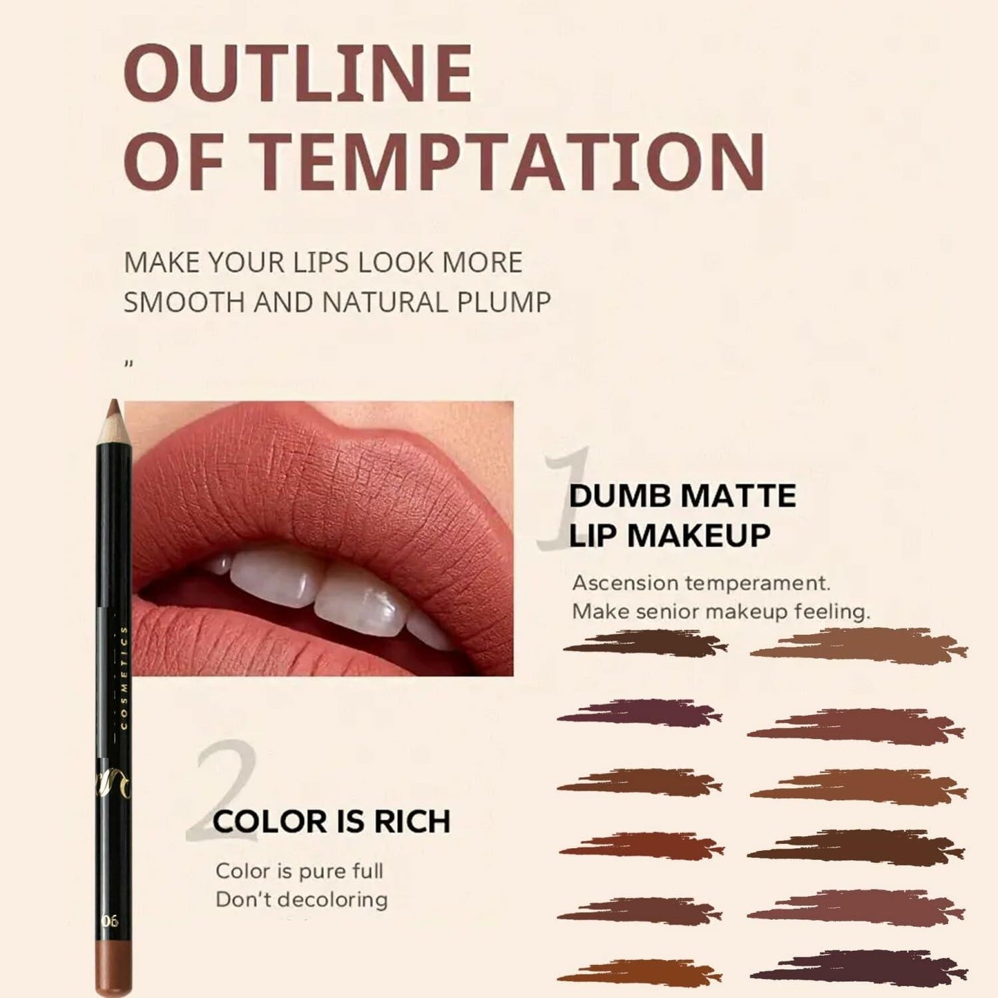 MAEPEOR Nude Lip Liner Set 12 Colors Matte Waterproof Long Lasting 1.06oz