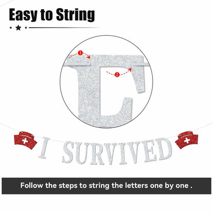 RLXPT I Survived Nursing School Banner Silver Red Congrats Nurse RN Grad 2025