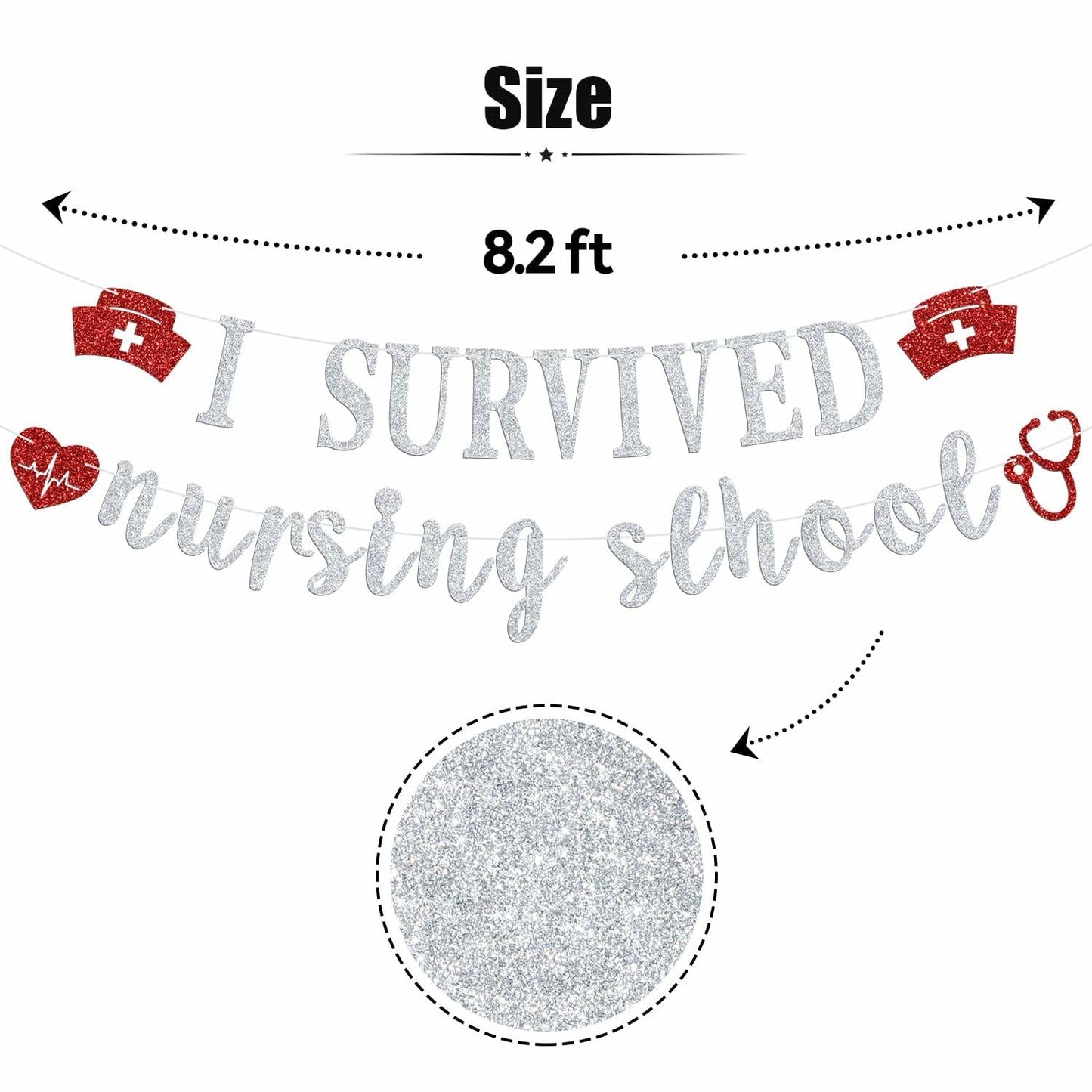 RLXPT I Survived Nursing School Banner Silver Red Congrats Nurse RN Grad 2025