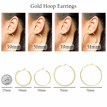 fcaylo 925 Sterling Silver Gold Hypoallergenic Lightweight Hoop Earrings 40mm