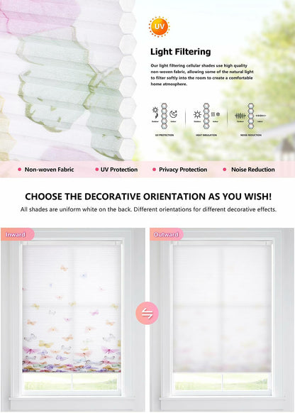 LazBlinds Cordless Cellular Shades Honeycomb 40x64 Colorful Butterflies