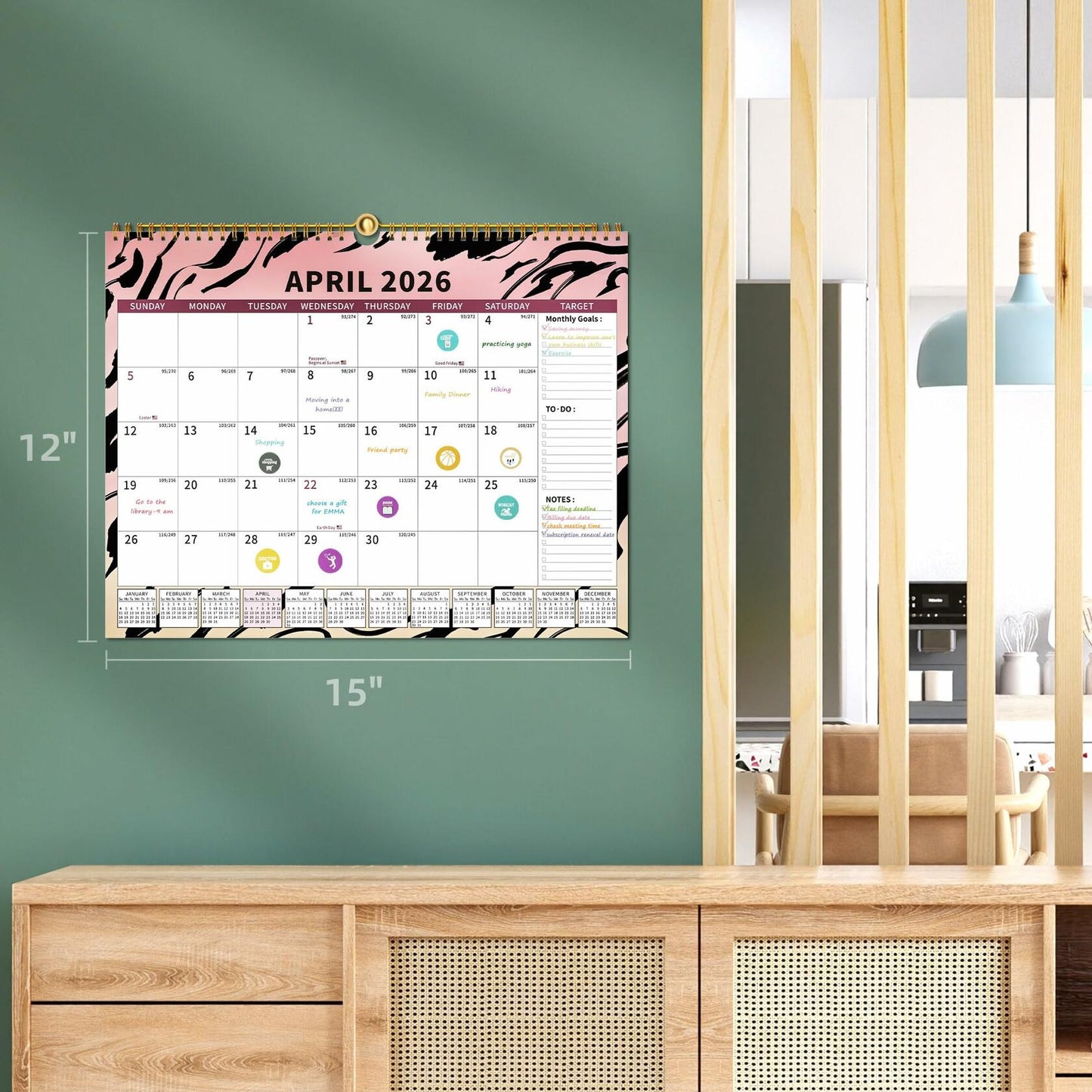 EYROZILL 2025-2026 Wall Calendar 17x22 Large Monthly Vertical 18 Month