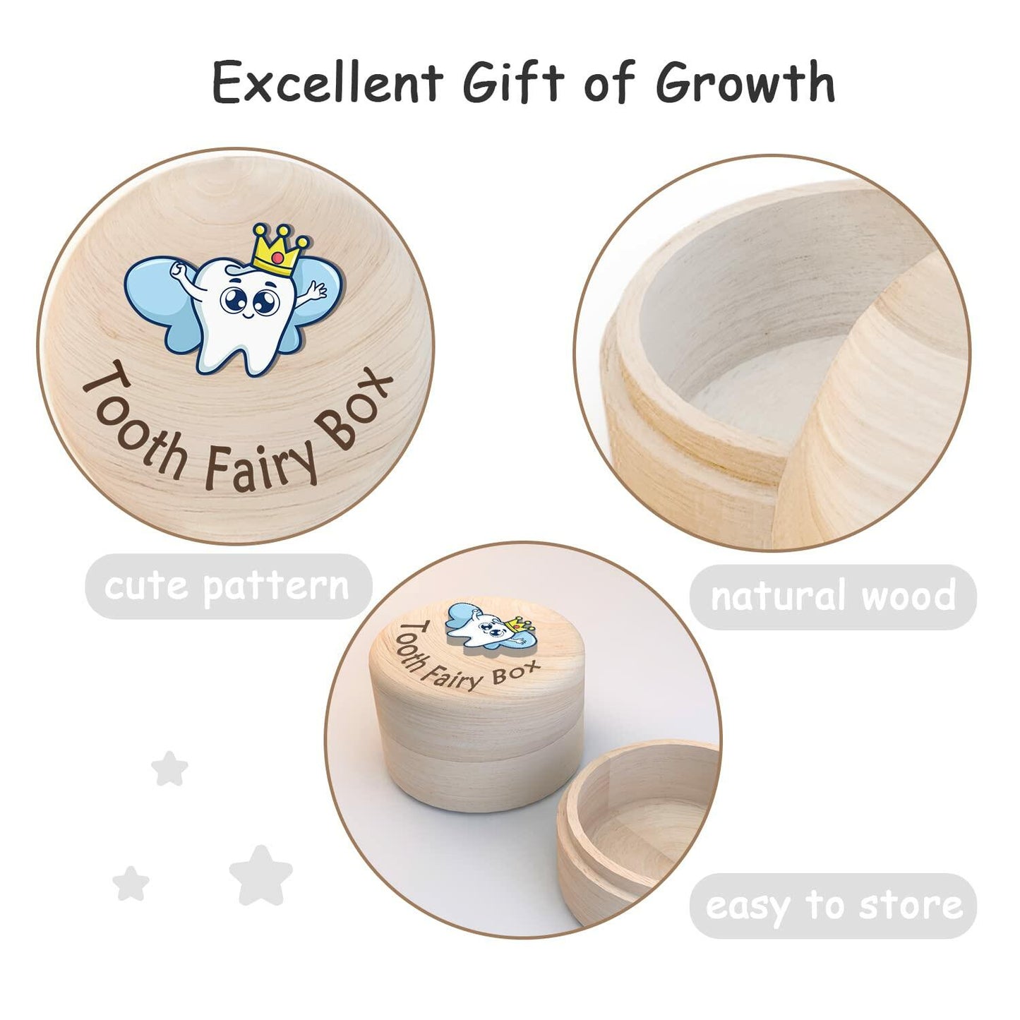 Azbuk Tooth Fairy Box Wooden Wings 3D Tooth Storage Kids Boys Girls Color 004