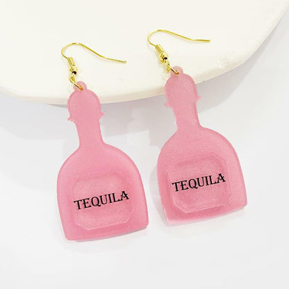 Caiyao Bohemia Acrylic Glitter Tropical Drink Cup Drop Earrings D Pink 2