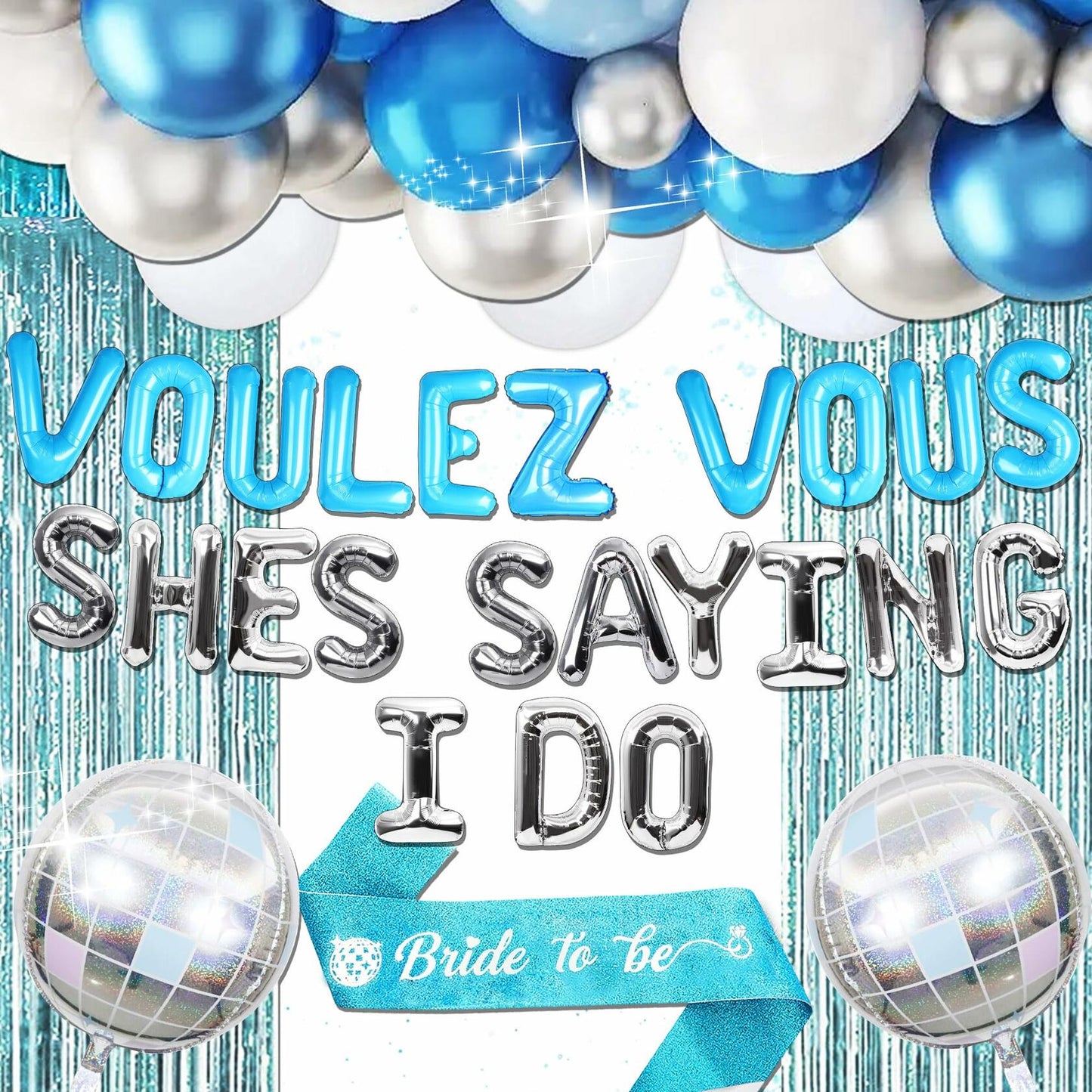 JeVenis Dancing Queen Balloons Banner Bachelorette Party Silver Blue 3