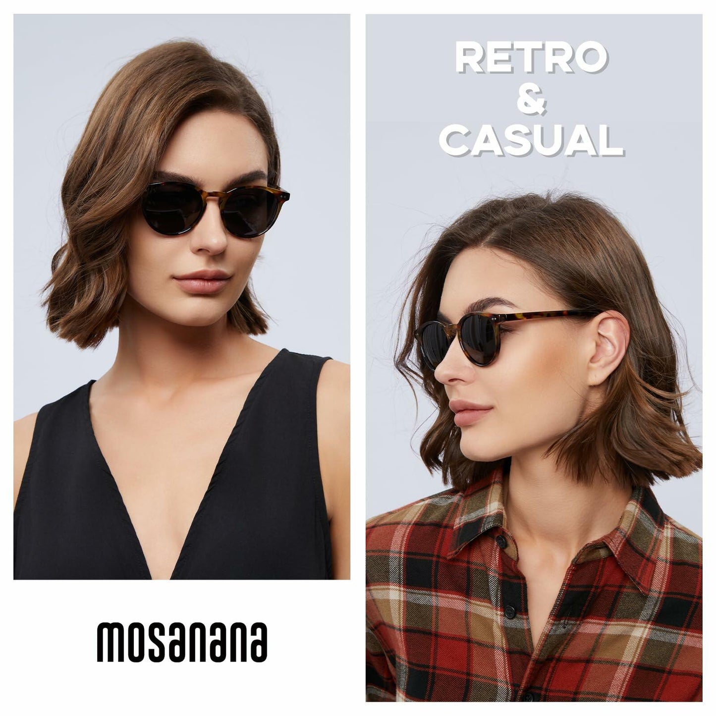 mosanana Polarized Round Sunglasses Small Tortoise Grey Casual Women MS52361