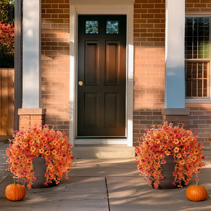 ZFProcess Artificial Fall Daisy Mums Silk Flowers 2PCS Fall Orange UV Resistant