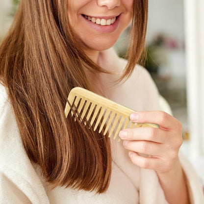 Alrhso Bamboo Wide Tooth Comb for Curls Beard Hair No Handle Detangler