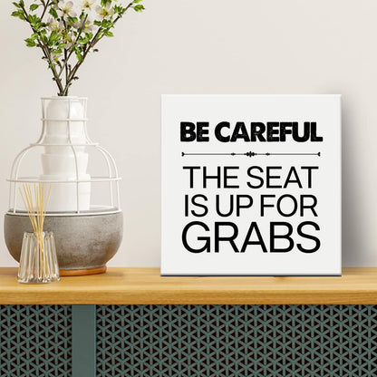 Heijie Humorous Bathroom Canvas Wall Art Framed Print 8x8 Inch Wood Modern