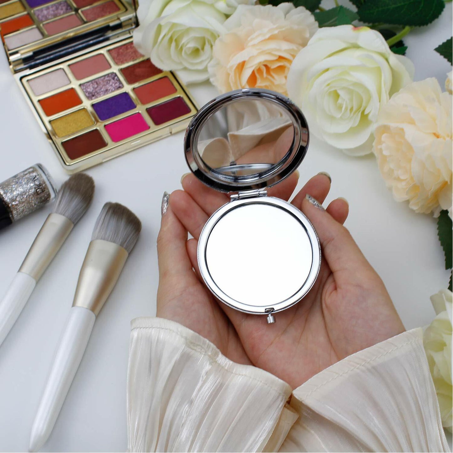 COFOZA Stainless Steel Rose Gold Compact Travel Makeup Mirror Classic Style