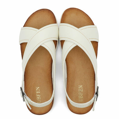 UBFEN Womens Flat Sandals Arch Support Adjustable Slingback White Size 10
