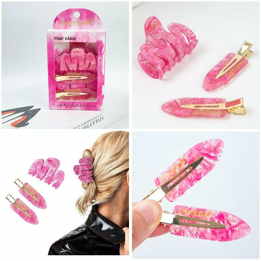 CHASESUN Pink Hair Claw Clips Set 3 Pcs Acetate Solid Pattern