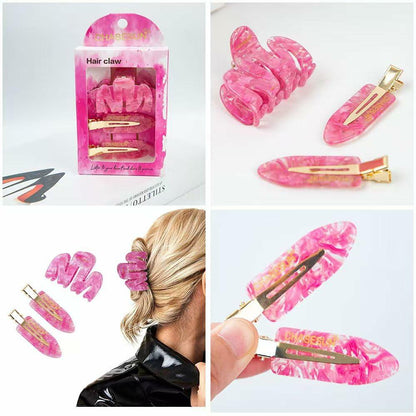 CHASESUN Pink Hair Claw Clips Set 3 Pcs Acetate Solid Pattern