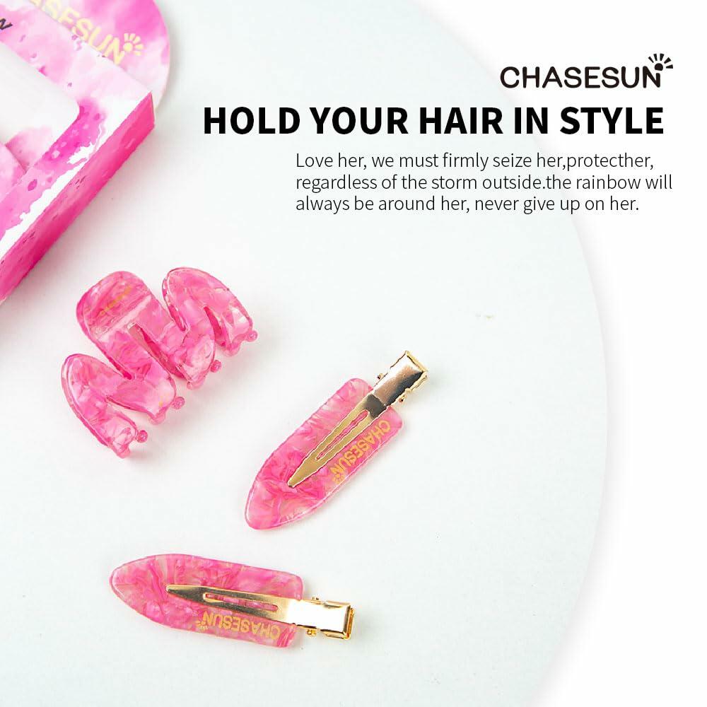 CHASESUN Pink Hair Claw Clips Set 3 Pcs Acetate Solid Pattern