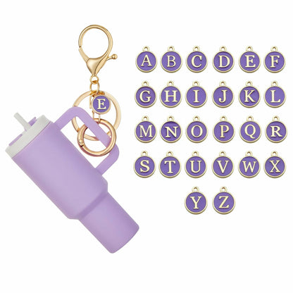 Sanyaa Initial Mini Cup Keychain Accessories for Stanley Purple E