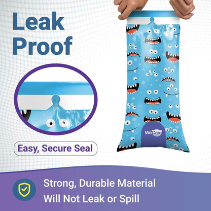 Kids Vomit Bags 5 Pack Disposable Leak Proof Self Sealing Monster Print
