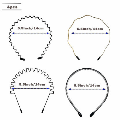 WEIMAISI 4pcs Black Metal Wavy Non Slip Hair Hoop Headband Accessories