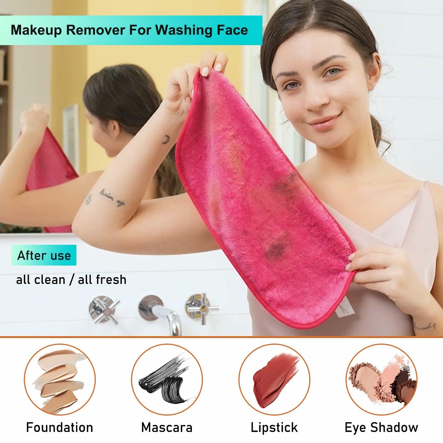 PleasingCare Makeup Remover Cloth Cleansing Towel Chemical Free 3 Count Rosy