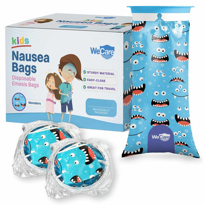 Kids Vomit Bags 5 Pack Disposable Leak Proof Self Sealing Monster Print