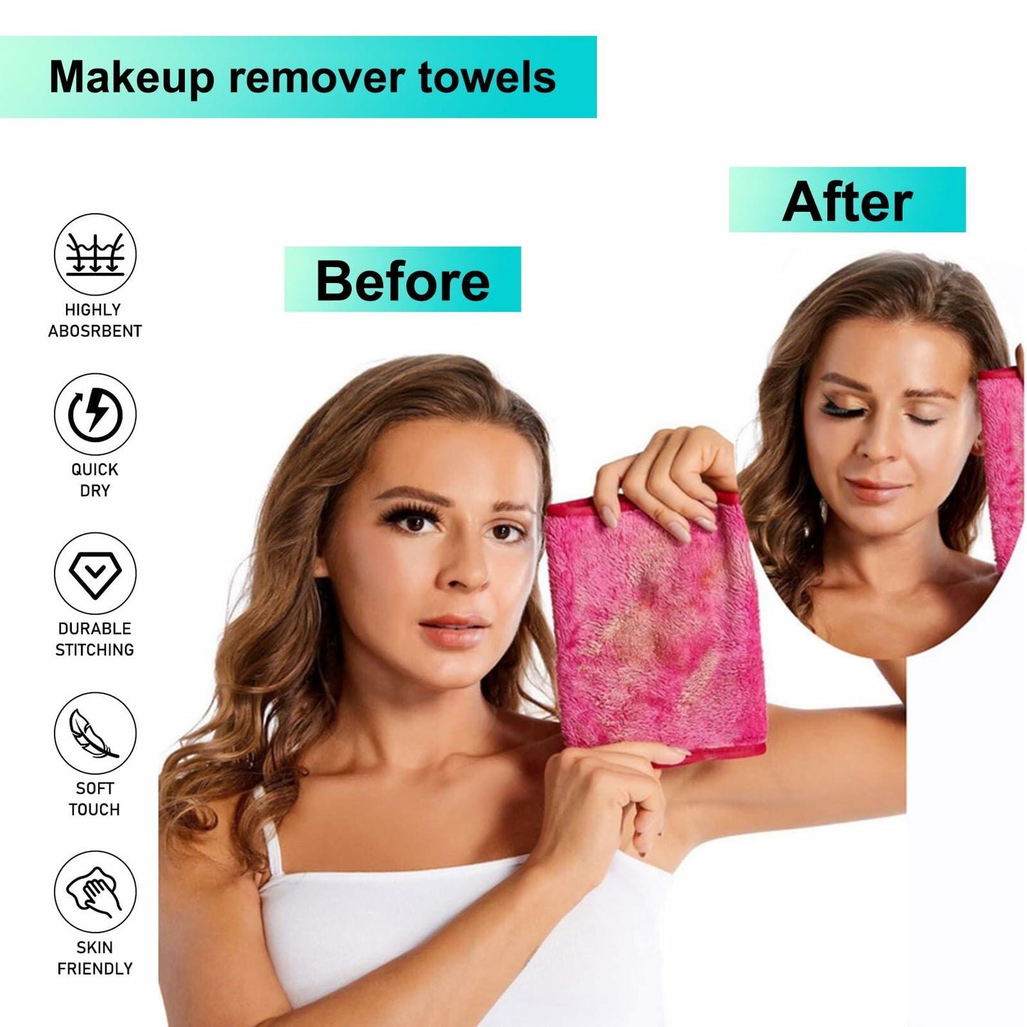 PleasingCare Makeup Remover Cloth Cleansing Towel Chemical Free 3 Count Rosy