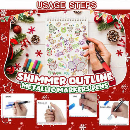 YIJHLHB 12 Color Metallic Outline Markers Double Line Glitter Paint Pink
